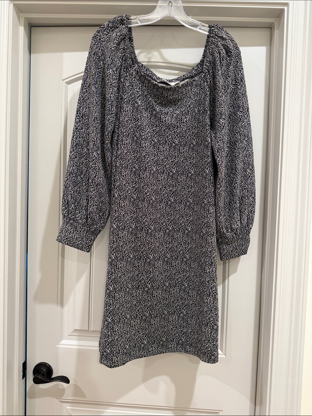 LOFT Black & White Smocked-Yoke Long Sleeve Dress